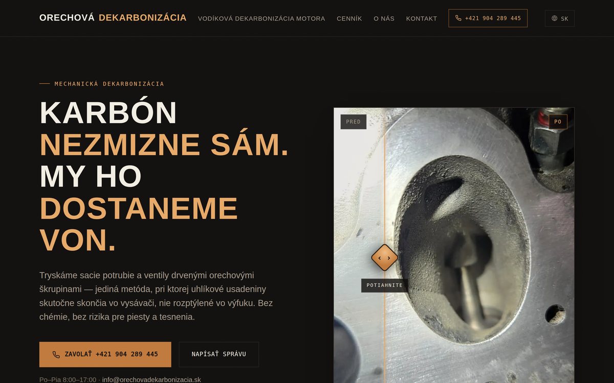 Ukážka webu Orechová dekarbonizácia