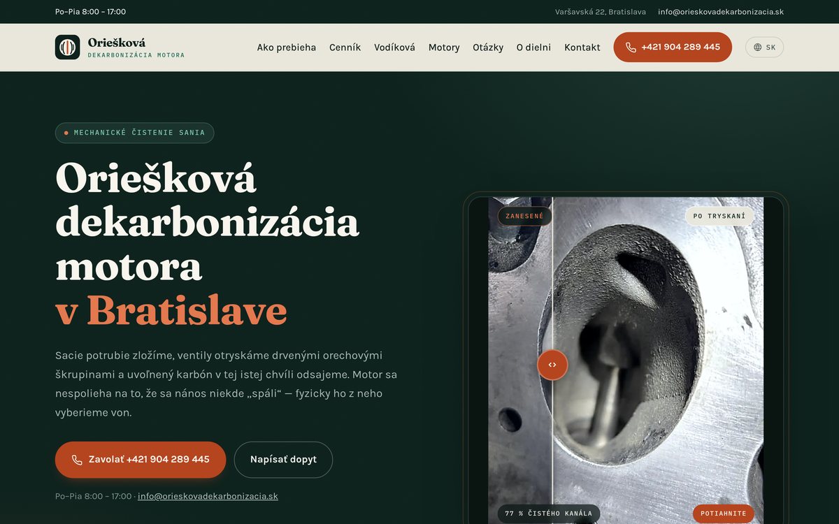 Ukážka webu Oriešková dekarbonizácia