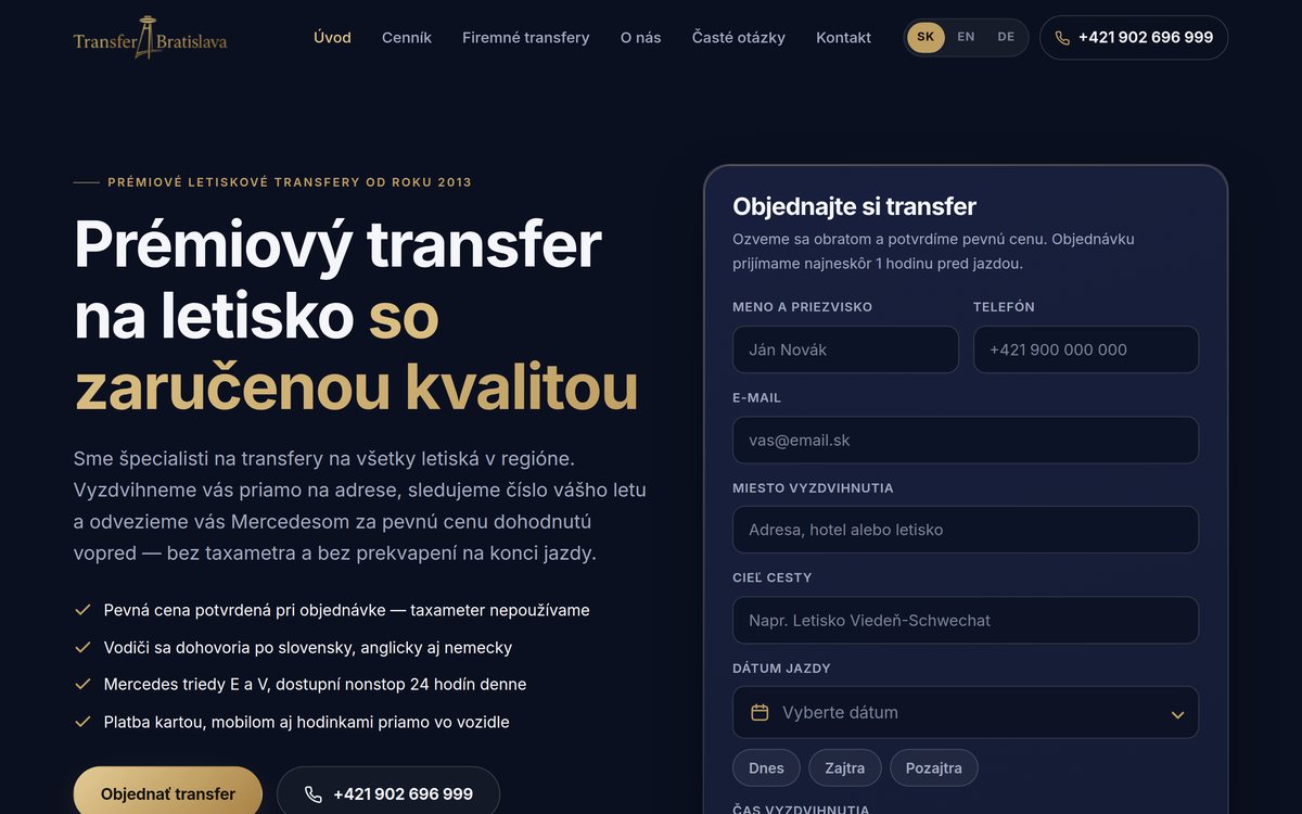 Ukážka webu Transfer Bratislava